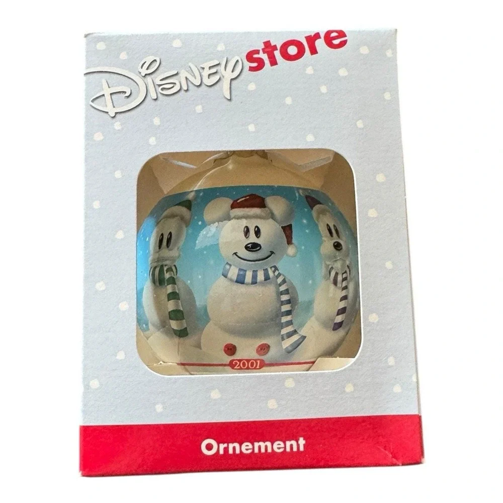 2001 Disney Store Snowman Mickey Donald‎ Pluto Christmas Glass Ball Ornament